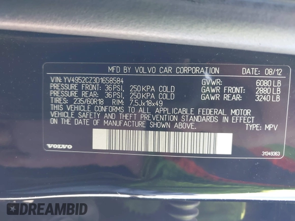 2013 Volvo XC90 Premier Plus z VIN YV4952CZ3D1658584, wystawiony jako IAAI lot #41778313 z przebiegiem 157 597 mil mil oraz . Historia ofert i sprzedaży dostępna na DreamBid. Obrazek 9.