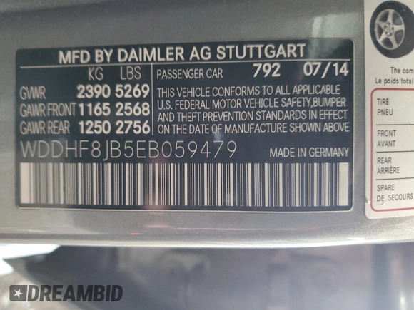 2014 Mercedes-Benz E 350 Luxury with VIN WDDHF8JB5EB059479, listed as a Copart auction lot 61972935 with 262,964 mi miles and Clean title. Bid and sale history available at DreamBid. Image 12.