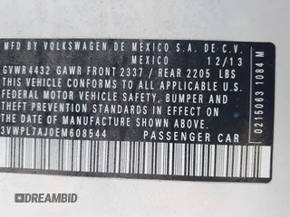 2014 Volkswagen Jetta TDI w/Sunroof & Nav with VIN 3VWPL7AJ0EM608544, listed as a IAAI auction lot 42549920 with 185,900 mi miles and . Bid and sale history available at DreamBid. Image 9.
