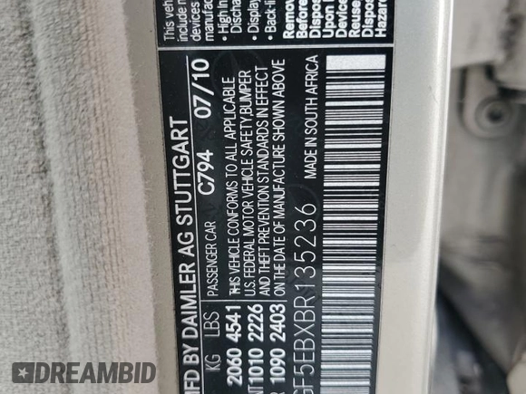 2011 Mercedes-Benz C 300 Sport with VIN WDDGF5EBXBR135236, listed as a Copart auction lot 60244025 with 112,099 mi miles and Clean title. Bid and sale history available at DreamBid. Image 12.