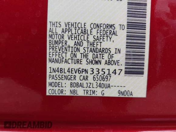 2023 Nissan Altima SL with VIN 1N4BL4EV6PN335147, listed as a IAAI auction lot 40036724 with 31,912 mi miles and . Bid and sale history available at DreamBid. Image 9.