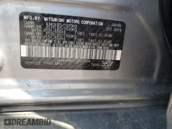 2020 Mitsubishi Outlander ES with VIN JA4AP3AU1LU011034, listed as a Copart auction lot 58606965 with 92,423 mi miles and Salvage title. Bid and sale history available at DreamBid. Image 13.