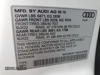 2019 Audi Q8 Premium Plus with VIN WA1BVAF19KD047856, listed as a Copart auction lot 71574172 with 55,113 mi miles. Bid and sale history available at carsss.com. Image 14.