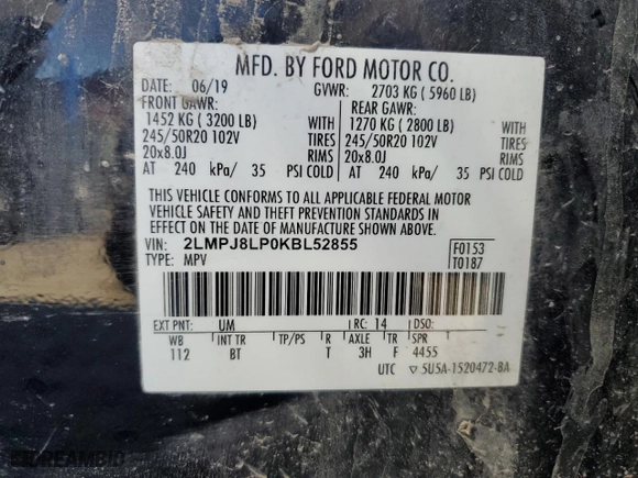 2019 Lincoln Nautilus Reserve with VIN 2LMPJ8LP0KBL52855, listed as a Copart auction lot 88999775 with 36,999 mi miles and Salvage Title. Bid and sale history available at carsss.com. Image 14.