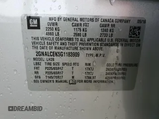 2016 Chevrolet Equinox LT with VIN 2GNALCEK5G1183909, listed as a Copart auction lot 50295185 with 45,530 mi miles and Salvage Title. Bid and sale history available at carsss.com. Image 14.