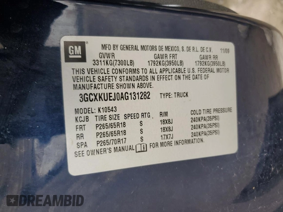 2010 Chevrolet Silverado 1500 1HY with VIN 3GCXKUEJ0AG131282, listed as a Copart auction lot 49652055 with 209,901 mi miles and Salvage Title. Bid and sale history available at DreamBid. Image 15.