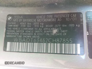 2002 BMW 5 Series 530i with VIN WBADT63462CH87855, listed as a IAAI auction lot 41988011 with Not Provided miles and . Bid and sale history available at DreamBid. Image 9.