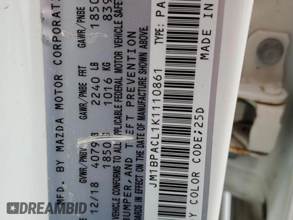 2019 Mazda 3 Select with VIN JM1BPACL1K1110861, listed as a Copart auction lot 84045244 with 69,555 mi miles and Salvage Title. Bid and sale history available at carsss.com. Image 12.