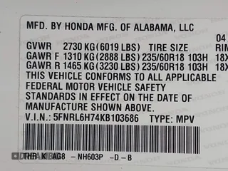 2019 Honda Odyssey EX-L with VIN 5FNRL6H74KB103686, listed as a IAAI auction lot 41948433 with 78,506 mi miles. Bid and sale history available at carsss.com. Image 9.