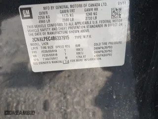2011 Chevrolet Equinox LT w/2LT with VIN 2CNALPEC4B6337915, listed as a IAAI auction lot 41891657 with 172,447 mi miles. Bid and sale history available at carsss.com. Image 9.
