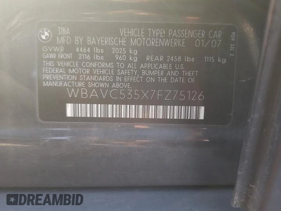 2007 BMW 3 Series 328i с VIN WBAVC535X7FZ75126, выставлен на аукционе Copart как лот 75366994 с пробегом 130 305 миль миль и Чистый • Clean title. История ставок и продаж доступна на DreamBid. Изображение 12.