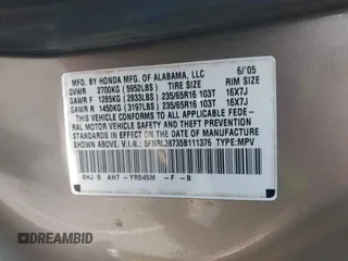 2005 Honda Odyssey EX-L z VIN 5FNRL38735B111376, wystawiony jako IAAI lot #42378824 z przebiegiem 191 632 mil mil oraz . Historia ofert i sprzedaży dostępna na DreamBid. Obrazek 9.