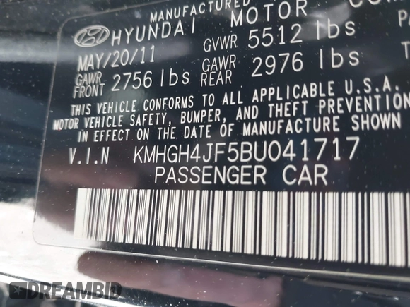 2011 Hyundai Equus Signature with VIN KMHGH4JF5BU041717, listed as a IAAI auction lot 41989423 with 175,113 mi miles and . Bid and sale history available at DreamBid. Image 9.