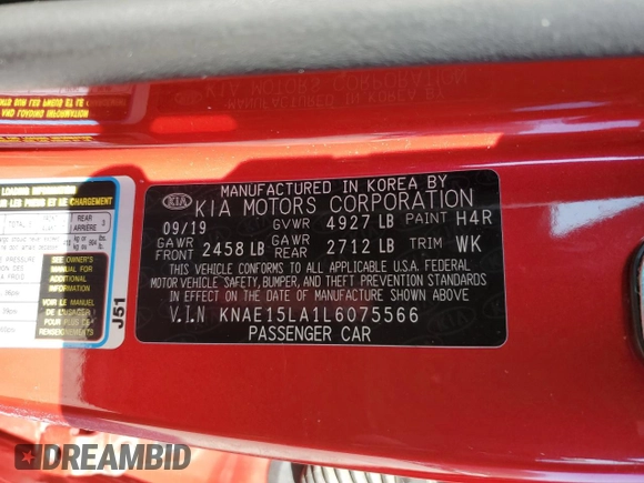 2020 Kia Stinger GT-Line with VIN KNAE15LA1L6075566, listed as a Copart auction lot 45475985 with 46,922 mi miles and Salvage Title. Bid and sale history available at DreamBid. Image 14.