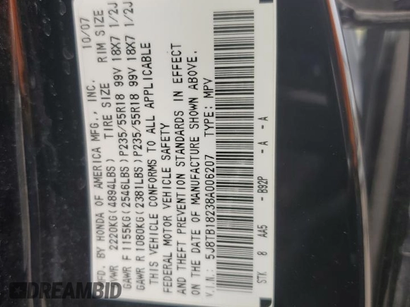 2008 Acura RDX with VIN 5J8TB18238A006207, listed as a Copart auction lot 61285924 with 169,929 mi miles and Salvage Title. Bid and sale history available at DreamBid. Image 15.