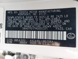 2021 Lexus ES 250 z VIN 58AD11D17MU005321, wystawiony jako IAAI lot #42180688 z przebiegiem 70 635 mil mil oraz . Historia ofert i sprzedaży dostępna na DreamBid. Obrazek 9.