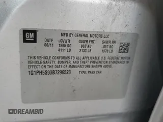 2011 Chevrolet Cruze LTZ with VIN 1G1PH5S93B7296523, listed as a Copart auction lot 55405445 with 116,739 mi miles and Clean Title. Bid and sale history available at DreamBid. Image 12.