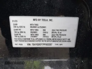 2023 Tesla Model Y Performance z VIN 7SAYGDEF7PF663387, wystawiony jako IAAI lot #42129258 z przebiegiem 42 691 mil mil oraz . Historia ofert i sprzedaży dostępna na DreamBid. Obrazek 9.