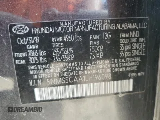 2020 Hyundai Santa Fe Limited with VIN 5NMS5CAA1LH196098, listed as a Copart auction lot 49047615 with 51,821 mi miles and Salvage Title. Bid and sale history available at carsss.com. Image 13.