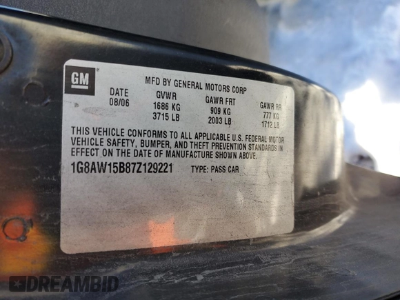2007 Saturn ION z VIN 1G8AW15B87Z129221, wystawiony jako Copart lot #87710125 z przebiegiem 118 589 mil mil oraz Szkoda całkowita • Salvage title. Historia ofert i sprzedaży dostępna na DreamBid. Obrazek 12.