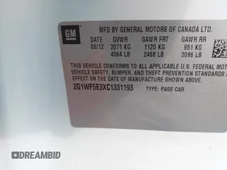 2012 Chevrolet Impala LS Fleet with VIN 2G1WF5E3XC1331193, listed as a IAAI auction lot 41864865 with 175,486 mi miles and . Bid and sale history available at DreamBid. Image 9.