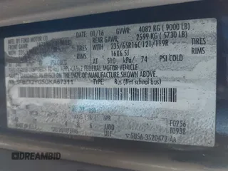 2016 Ford Transit Passenger XL с VIN 1FBZX2YG5GKA67311, выставлен на аукционе IAAI как лот 42439738 с пробегом 94 998 миль миль и . История ставок и продаж доступна на DreamBid. Изображение 9.