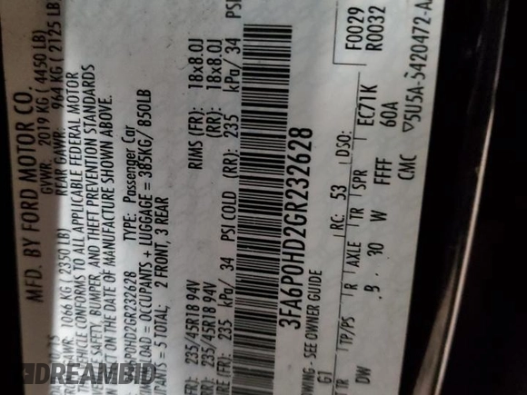 2016 Ford Fusion SE with VIN 3FA6P0HD2GR232628, listed as a Copart auction lot 44805145 with 133,507 mi miles and Salvage Title. Bid and sale history available at carsss.com. Image 12.
