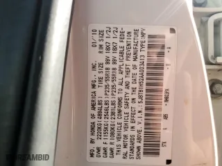 2010 Acura RDX Tech Pkg with VIN 5J8TB1H52AA003413, listed as a Copart auction lot 73059693 with 0 mi miles and Salvage Title. Bid and sale history available at carsss.com. Image 12.