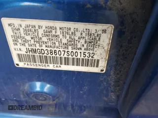 2007 Honda Fit Sport with VIN JHMGD38607S001532, listed as a Copart auction lot 45642795 with 113,651 mi miles and Salvage Title. Bid and sale history available at carsss.com. Image 12.