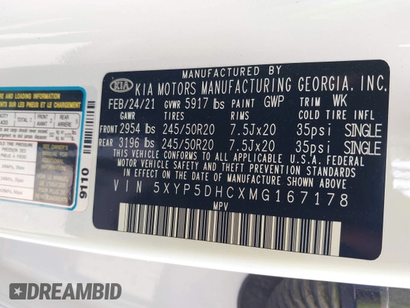 2021 Kia Telluride SX with VIN 5XYP5DHCXMG167178, listed as a IAAI auction lot 41971125 with 99,231 mi miles. Bid and sale history available at carsss.com. Image 9.