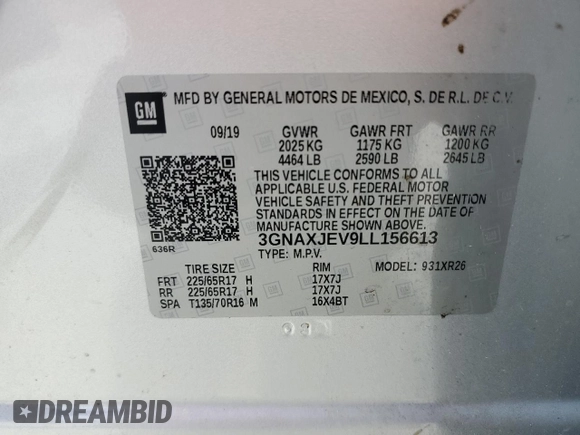 2020 Chevrolet Equinox LT z VIN 3GNAXJEV9LL156613, wystawiony jako Copart lot #59492505 z przebiegiem 32 150 mil mil oraz Szkoda całkowita • Salvage title. Historia ofert i sprzedaży dostępna na DreamBid. Obrazek 13.