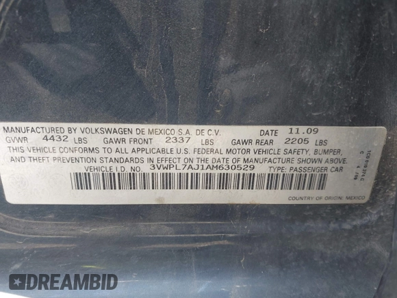2010 Volkswagen Jetta TDI with VIN 3VWPL7AJ1AM630529, listed as a IAAI auction lot 42560328 with 231,410 mi miles and . Bid and sale history available at DreamBid. Image 9.