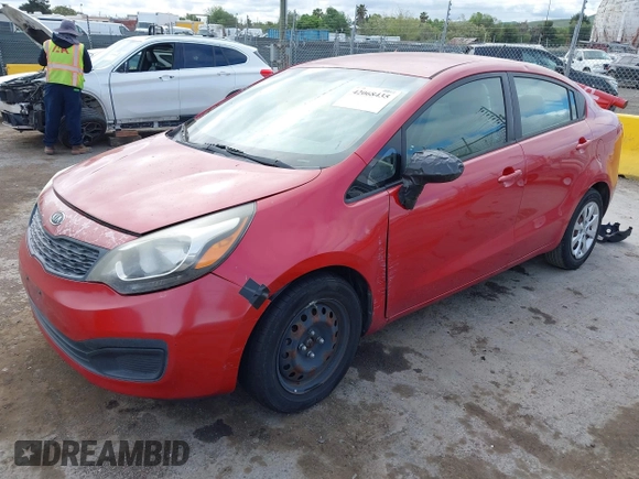 2013 Kia Rio LX with VIN KNADM4A38D6110543, listed as a IAAI auction lot 42068435 with 163,523 mi miles. Bid and sale history available at carsss.com. Image 2.