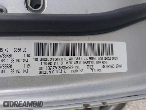 2014 Ram 1500 Express with VIN 1C6RR7KT9ES152522, listed as a IAAI auction lot 42019411 with 264,390 mi miles and . Bid and sale history available at DreamBid. Image 9.
