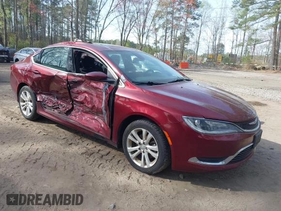 2015 Chrysler 200 Limited with VIN 1C3CCCAB6FN741128, listed as a IAAI auction lot 41933248 with 205,253 mi miles. Bid and sale history available at carsss.com. Image 1.