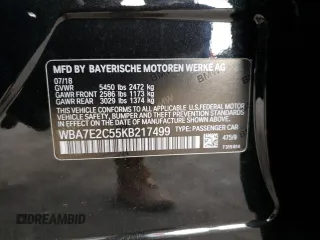 2019 BMW 7 Series 740i with VIN WBA7E2C55KB217499, listed as a Copart auction lot 43136573 with 36,419 mi miles. Bid and sale history available at carsss.com. Image 13.