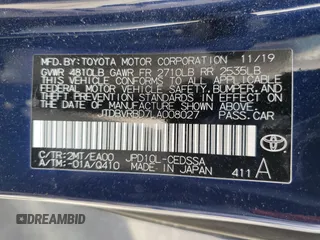 2020 Toyota Mirai with VIN JTDBVRBD7LA008027, listed as a Copart auction lot 55421815 with 27,906 mi miles and Salvage title. Bid and sale history available at DreamBid. Image 12.
