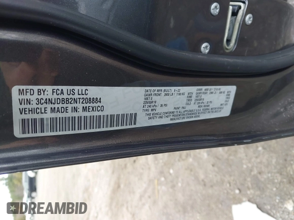 2022 Jeep Compass Latitude с VIN 3C4NJDBB2NT208884, выставлен на аукционе IAAI как лот 41863083 с пробегом 28 029 миль миль и . История ставок и продаж доступна на DreamBid. Изображение 9.