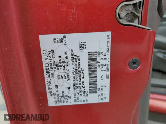 2004 Ford Explorer Sport Trac XLS z VIN 1FMZU67K94UA96937, wystawiony jako Copart lot #53692245 z przebiegiem 147 296 mil mil oraz Szkoda całkowita • Salvage title. Historia ofert i sprzedaży dostępna na DreamBid. Obrazek 15.