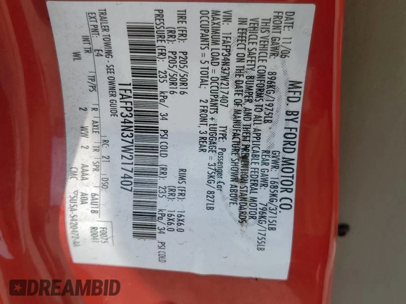 2007 Ford Focus S с VIN 1FAFP34N37W217407, выставлен на аукционе Copart как лот 64596715 с пробегом 258 789 миль миль и Списание • Salvage title. История ставок и продаж доступна на DreamBid. Изображение 12.
