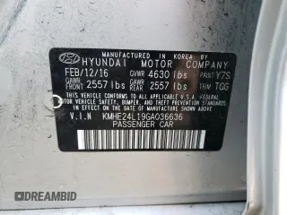 2016 Hyundai Sonata Hybrid SE with VIN KMHE24L19GA036636, listed as a Copart auction lot 37606843 with 0 mi miles. Bid and sale history available at carsss.com. Image 12.