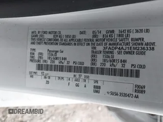 2014 Ford Fiesta S with VIN 3FADP4AJ1EM236338, listed as a IAAI auction lot 42610717 with 136,248 mi miles and . Bid and sale history available at DreamBid. Image 9.