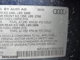 2024 Audi Q5 S line Premium Plus with VIN WA1EAAFY2R2018050, listed as a IAAI auction lot 41887903 with 15,685 mi miles. Bid and sale history available at carsss.com. Image 9.