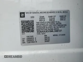 2021 Chevrolet Equinox LT with VIN 3GNAXUEV5ML348727, listed as a Copart auction lot 57305635 with 64,147 mi miles and Salvage title. Bid and sale history available at DreamBid. Image 14.