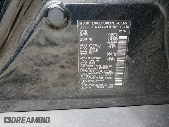 2020 Nissan Rogue S with VIN KNMAT2MT0LP534915, listed as a Copart auction lot 57138745 with 98,031 mi miles and Salvage title. Bid and sale history available at DreamBid. Image 14.