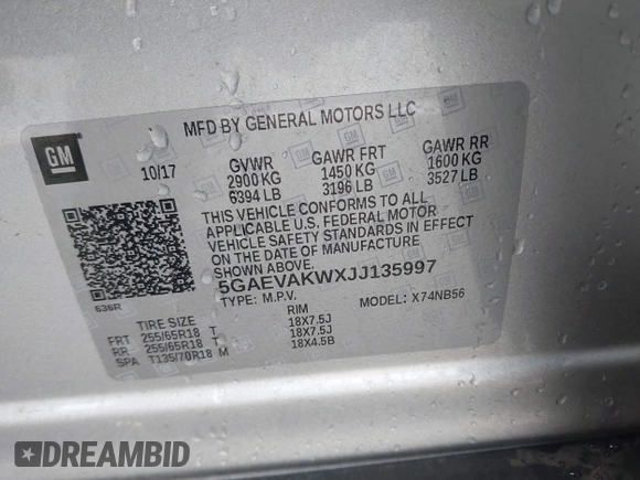 2018 Buick Enclave Essence with VIN 5GAEVAKWXJJ135997, listed as a IAAI auction lot 41901690 with 93,568 mi miles and . Bid and sale history available at carsss.com. Image 9.