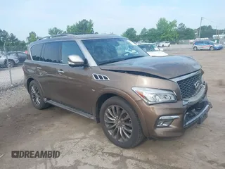 2015 Infiniti QX80 z VIN JN8AZ2NE9F9083706, wystawiony jako IAAI lot #42441223 z przebiegiem 65 259 mil mil oraz . Historia ofert i sprzedaży dostępna na DreamBid. Obrazek 1.