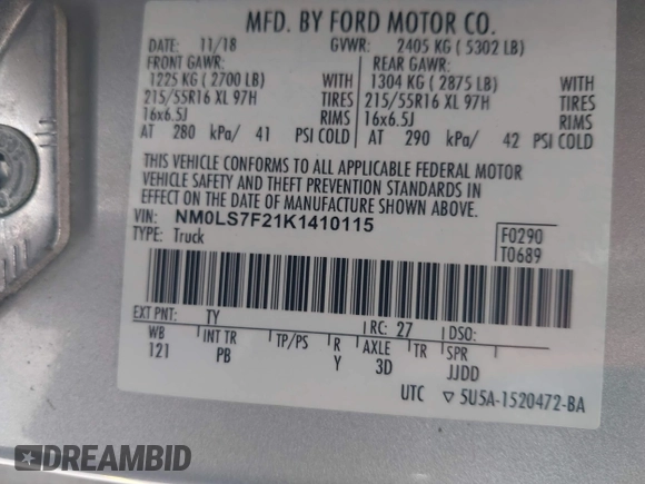 2019 Ford Transit Connect XLT с VIN NM0LS7F21K1410115, выставлен на аукционе IAAI как лот 42362007 с пробегом 79 141 миль миль и . История ставок и продаж доступна на DreamBid. Изображение 9.