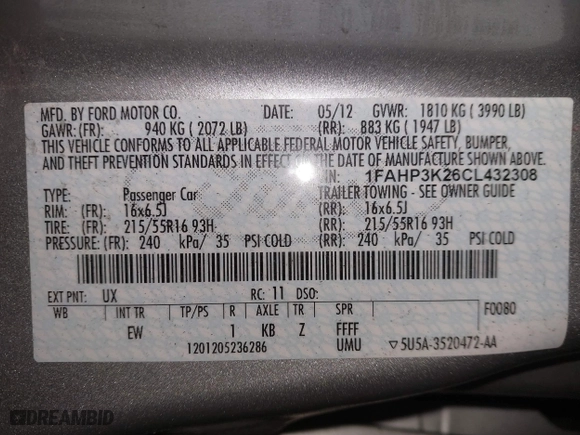 2012 Ford Focus SE with VIN 1FAHP3K26CL432308, listed as a IAAI auction lot 41854113 with 153,094 mi miles. Bid and sale history available at carsss.com. Image 9.