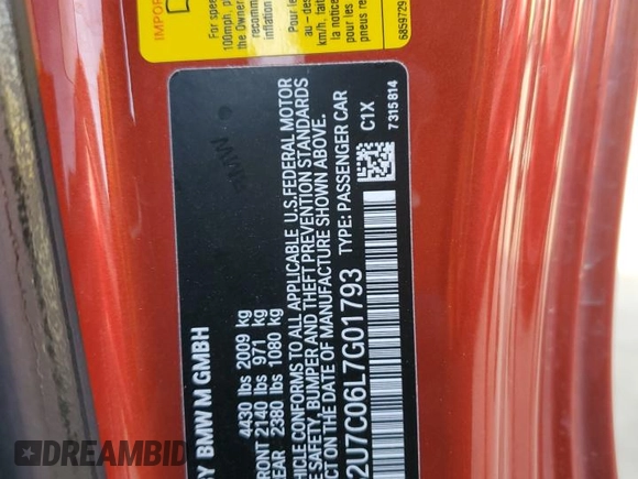 2020 BMW M2 Competition with VIN WBS2U7C06L7G01793, listed as a Copart auction lot 48419355 with 74,459 mi miles and Salvage Title. Bid and sale history available at carsss.com. Image 12.